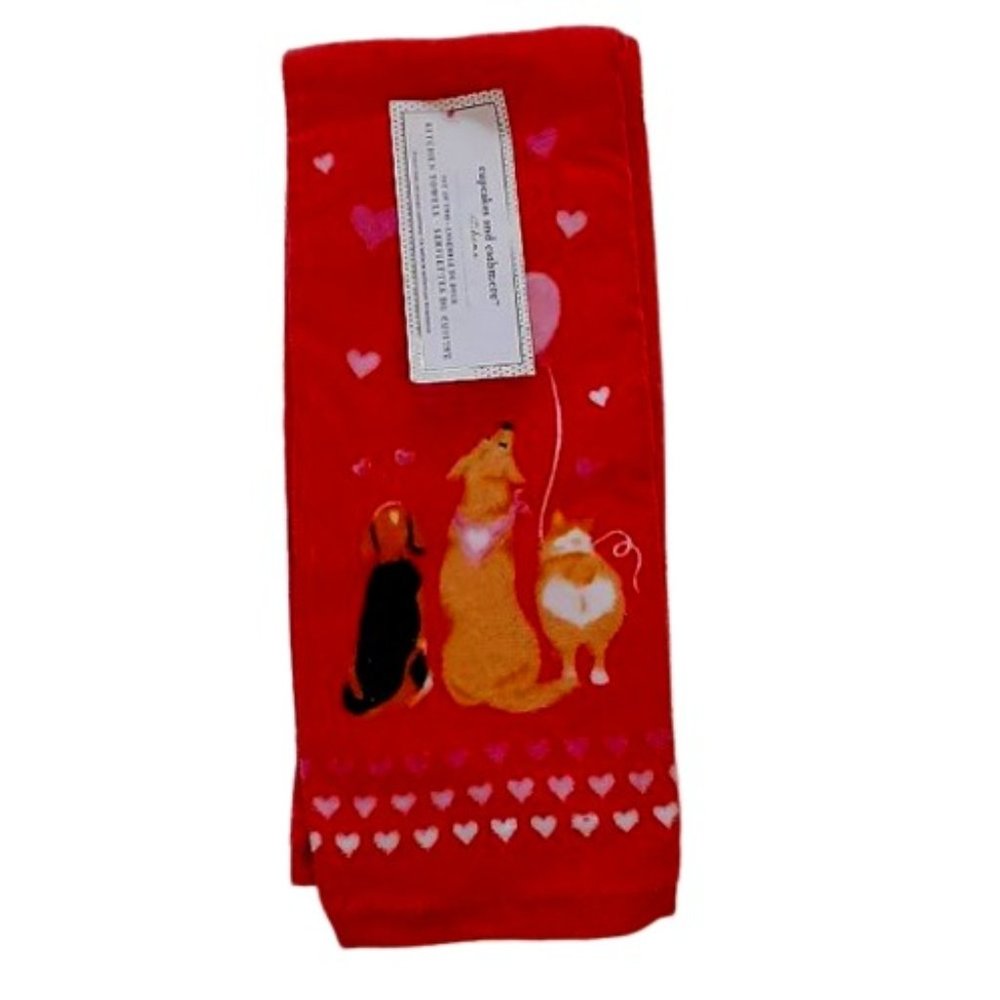 Cupcakes and Cashmere Dogs & Hearts Print Valentine's Day Hand Towel Set NEW